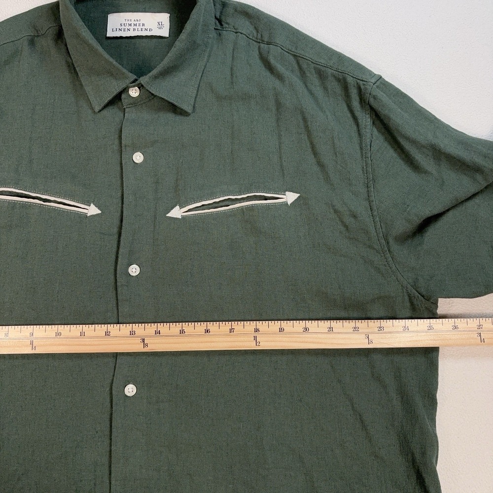 Abercrombie & Fitch Summer Linen Blend Shirt‎ Men's XL Green Pockets Embroidery - Picture 9 of 15